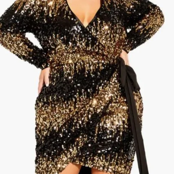 City Chic Plus Size Irresistible Dress - Gold / Black